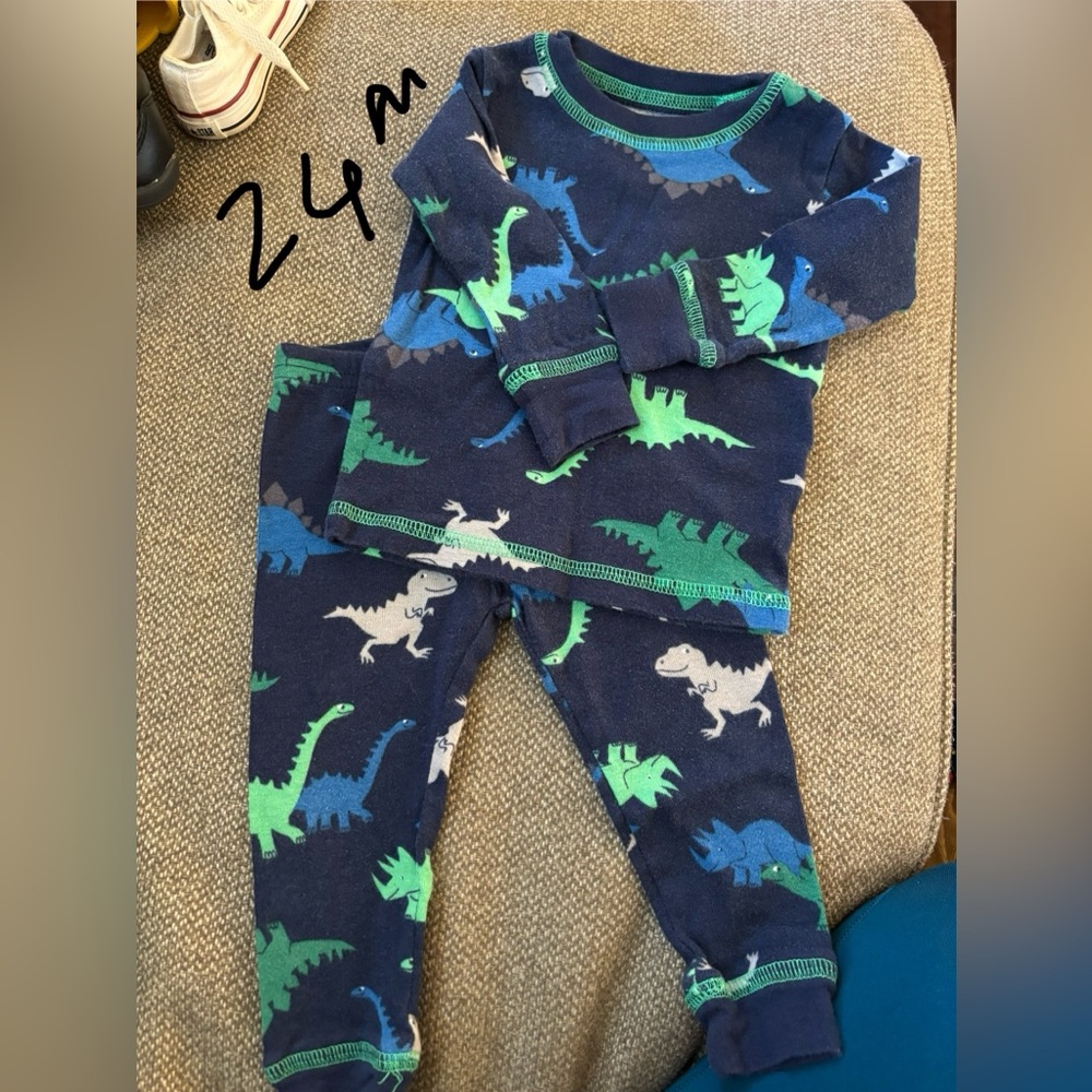 Dinosaur Print Kids Pajamas - Blue and Green
